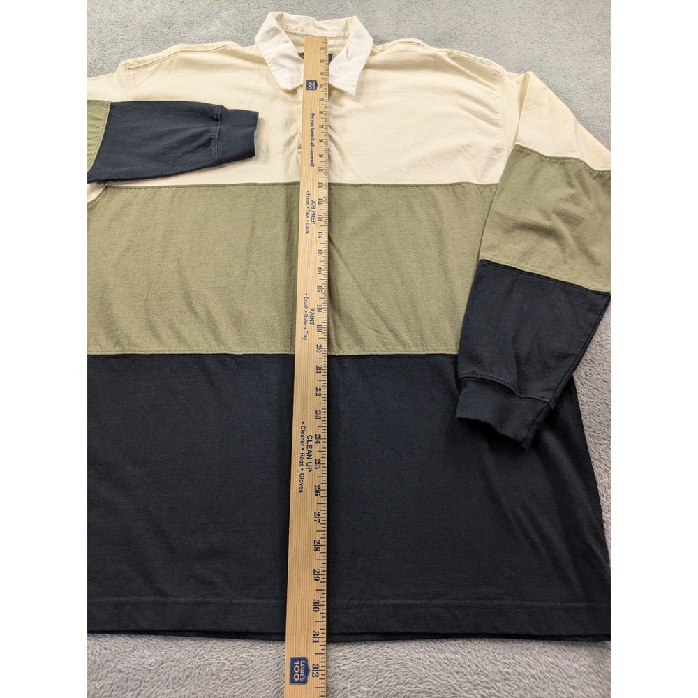Woolrich Mens Large Rugby Shirt Long Sleeve Colorblock Cotton Green Black Cream - Picture 6 of 11